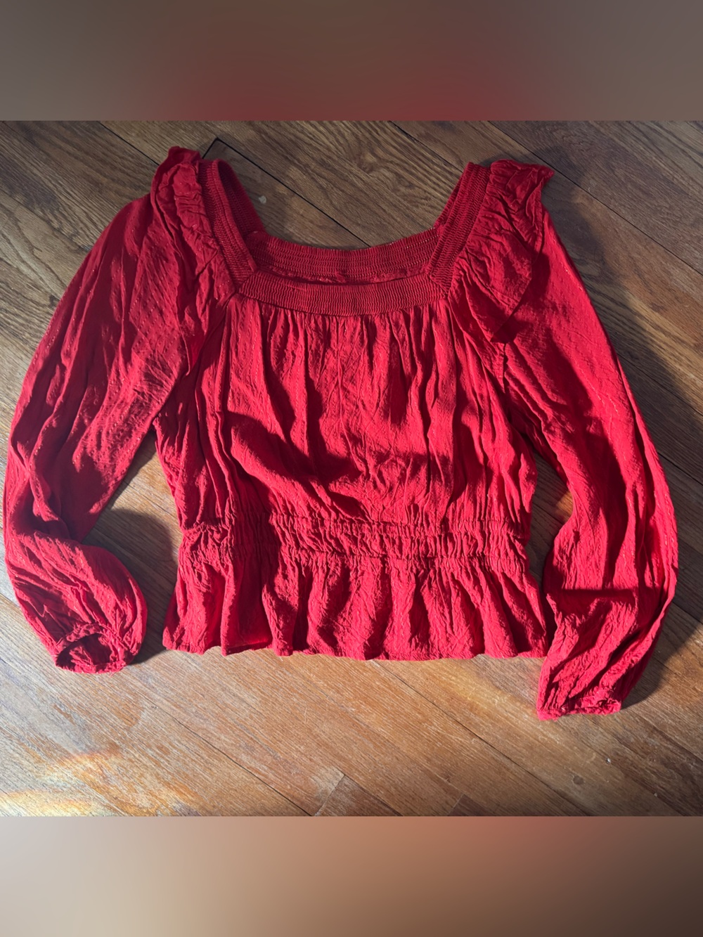 Universal Thread Red Smocked Waist Peasant Blouse